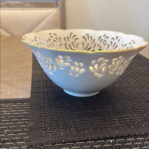 Elegant White Porcelain Bowl with Gold Trim